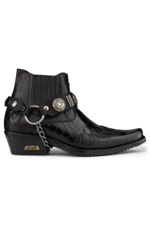 Men's Black Leather Western Winklepicker Gothic Boots Easy Wash