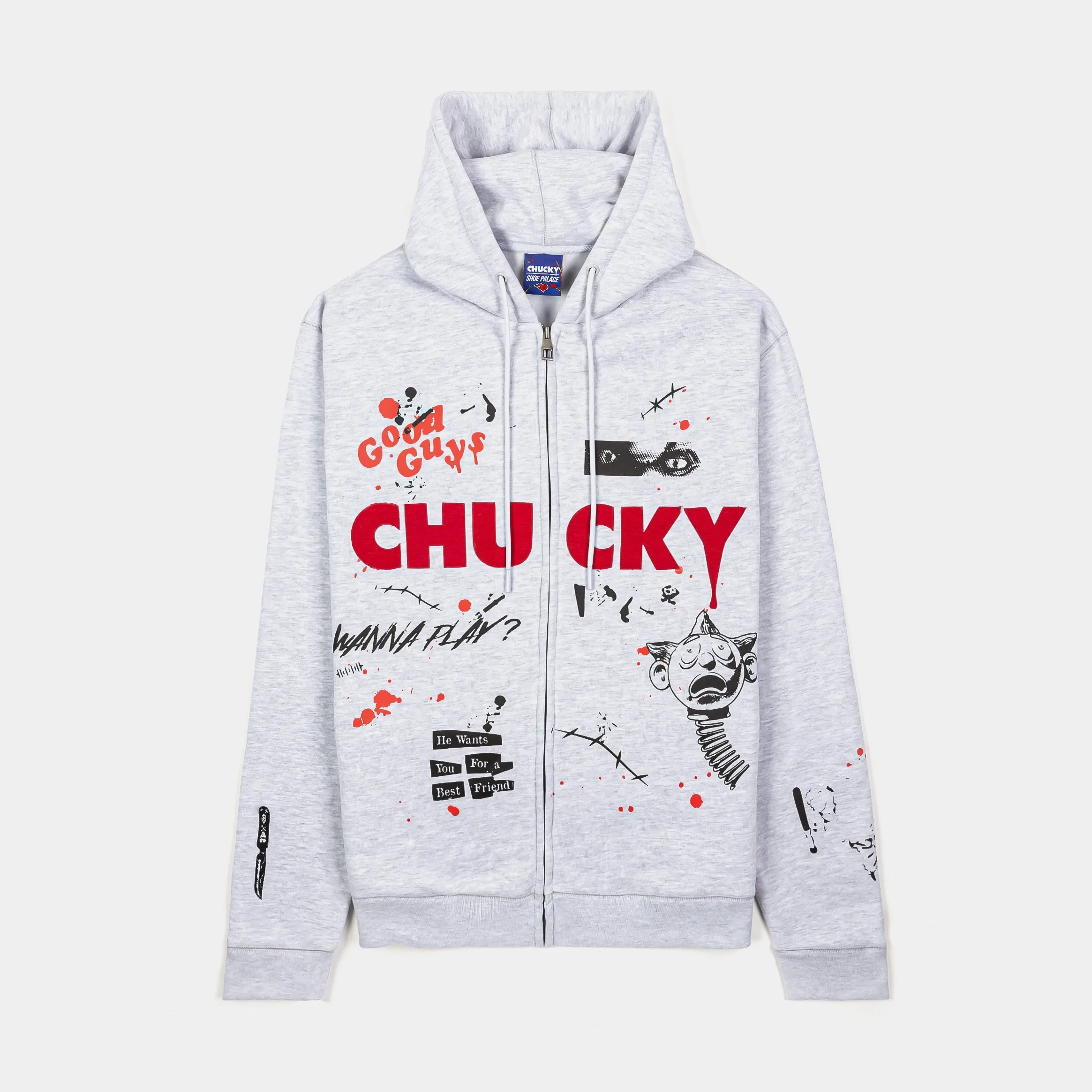 SP x Chucky Its Play Time Zip Up Mens Hoodie (Grey/Red) product couple intimacy Soft Texture