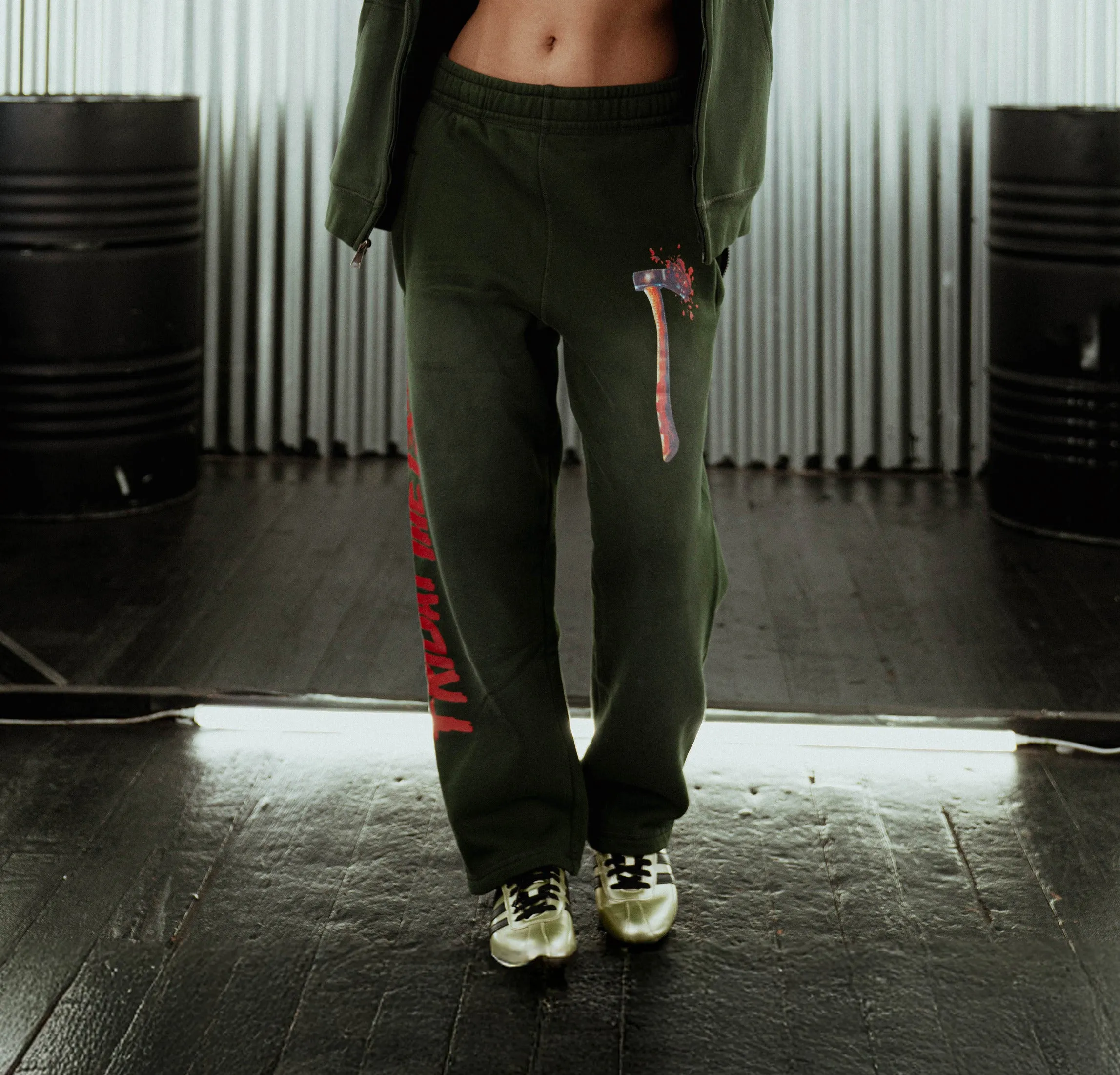 Simple Comfort Wear SP x Friday The 13th Crystal Lake Fleece Mens Sweatpants (Green/Red)