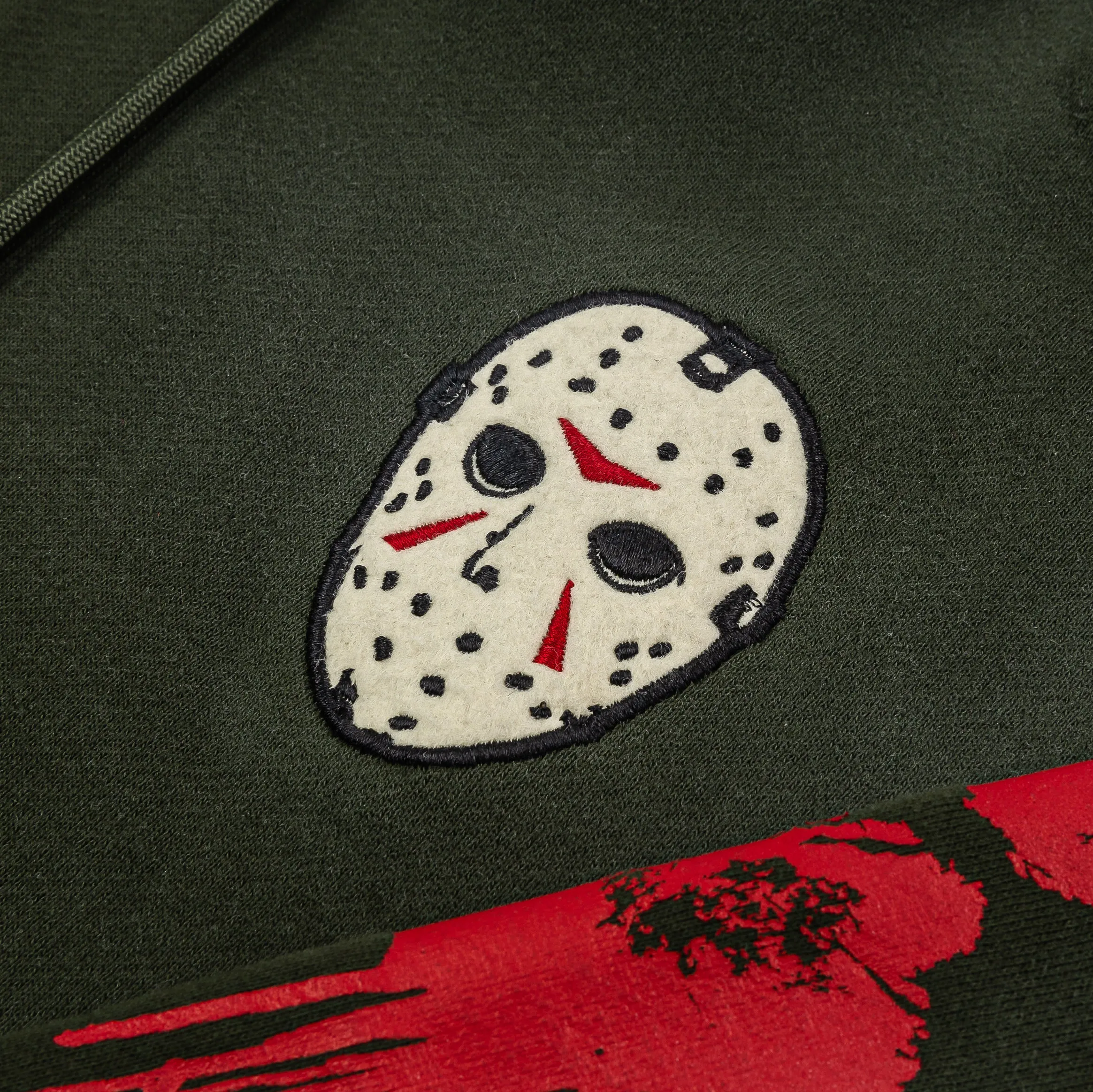 SP x Friday The 13th Crystal Lake Zip Up Mens Hoodie (Green/Red) watch accents