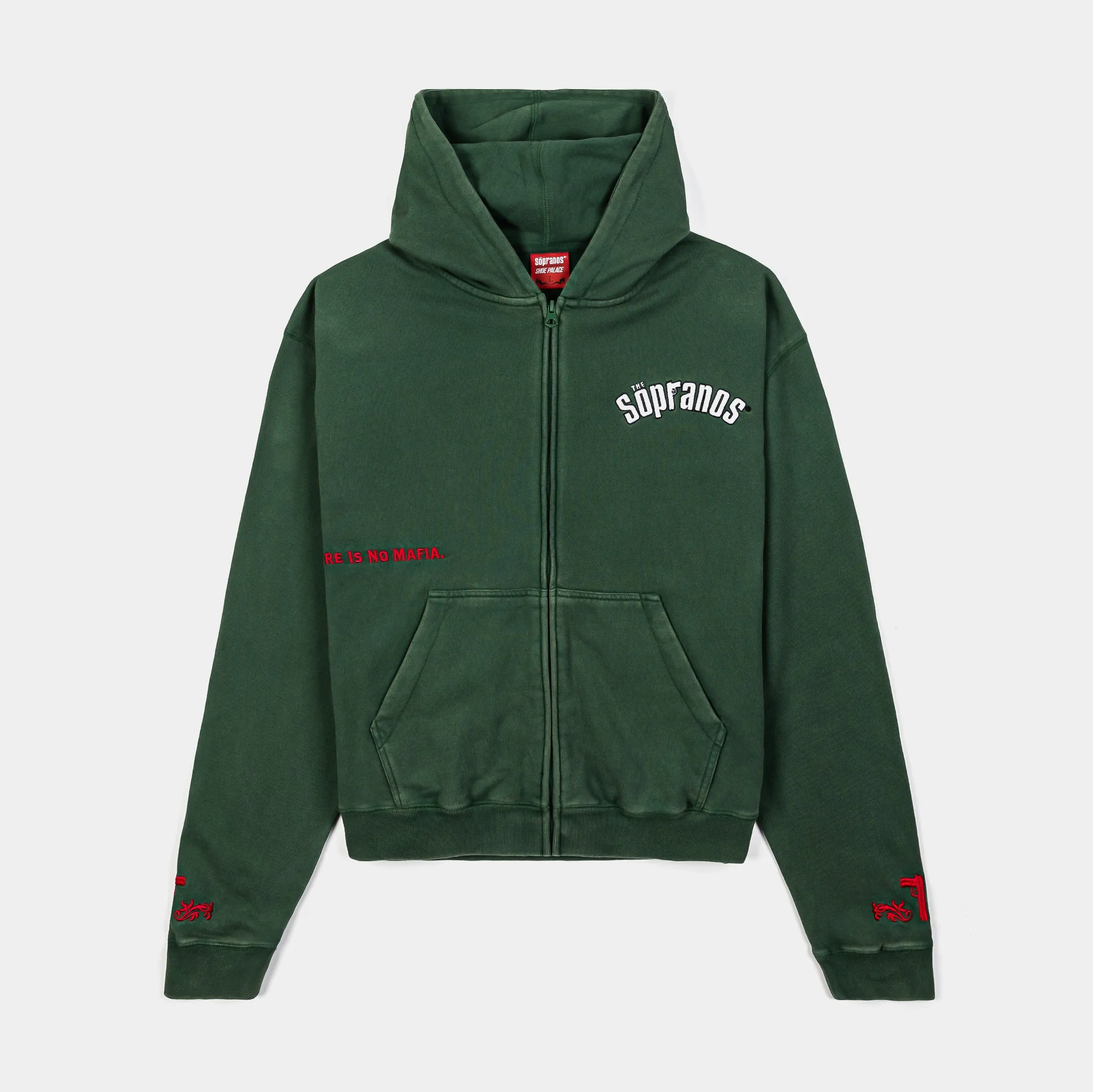 SP x Sopranos Family Cropped Zip Up Mens Hoodie (Green/Red) Fashionable Design