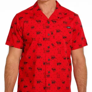 Multi Panel Design Chill Comfort Wear Cinch Men's Jingle Bulls Short Sleeve Christmas Camp Shirt