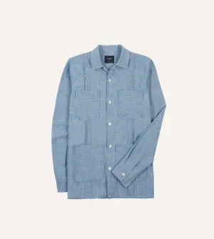 Bleach Wash Chambray Cotton Long Sleeve Cuban Shirt Anti Pilling Finish