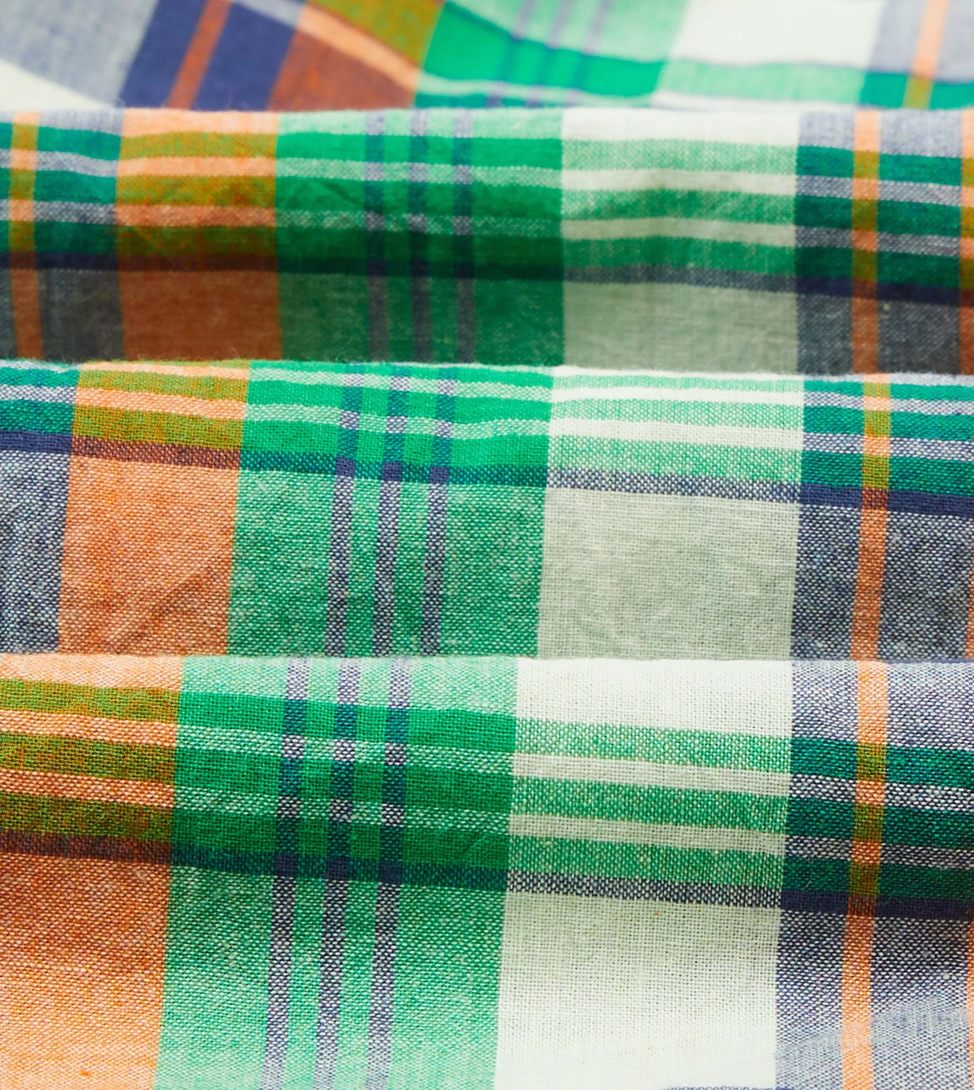 Green and Orange Madras Check Cotton Button-Down Shirt Casual Essentials Denim combination