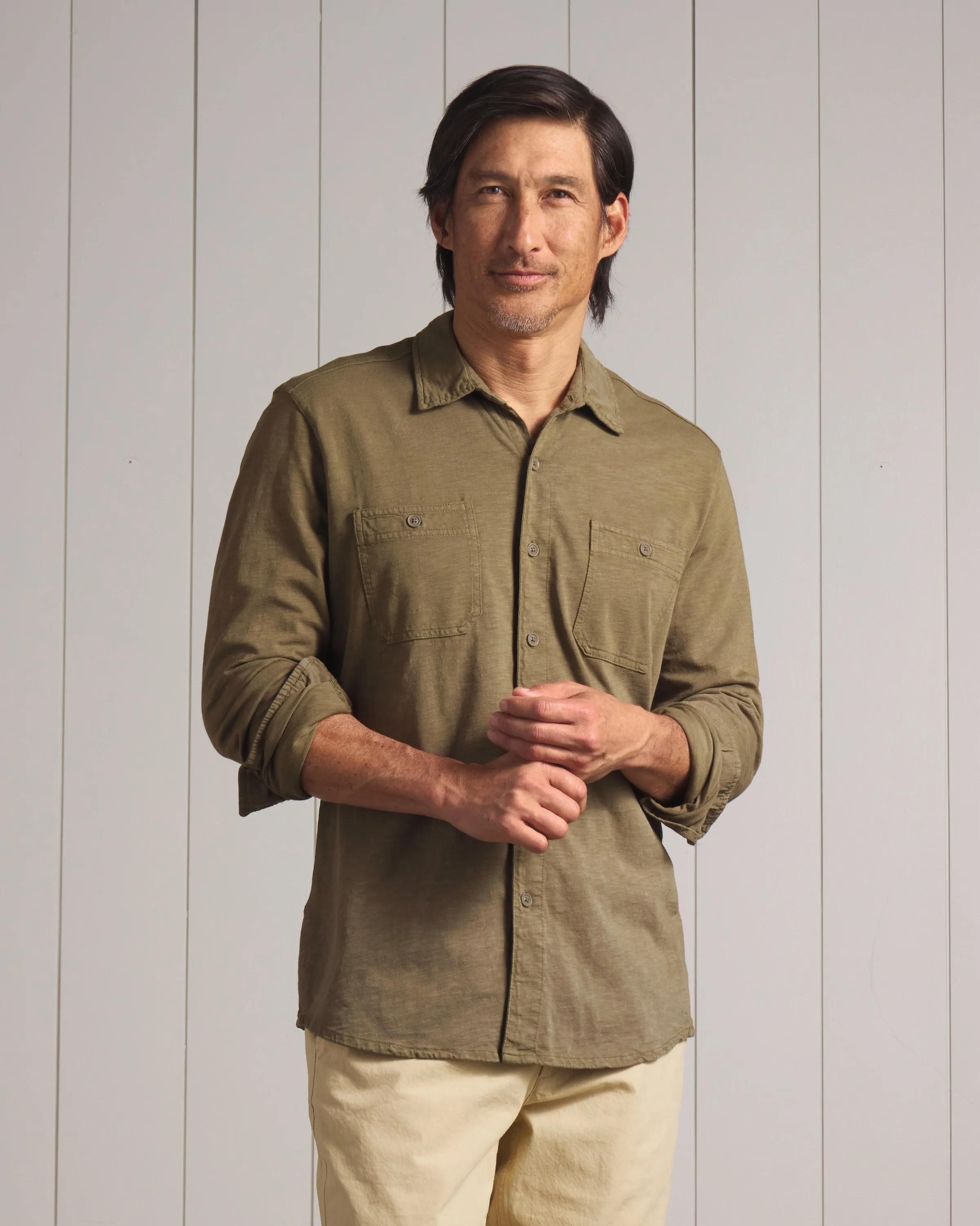 Flex Everyday Knit Shirt - Faded Olive Stretch Waist MultipurposeCuffs