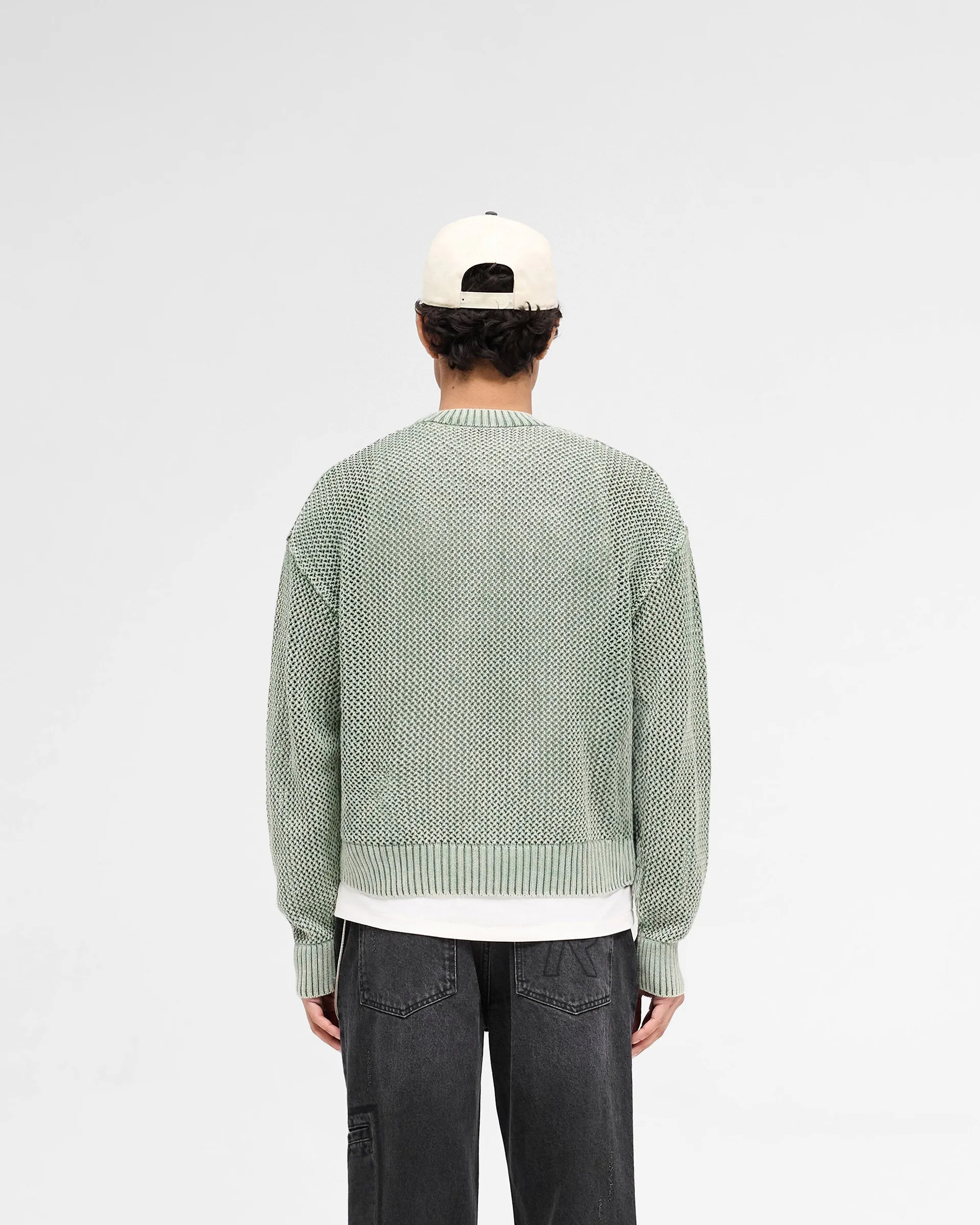 Breathable Mesh Panels Daily Piece Open Gauge Knit Sweater - Forest Green