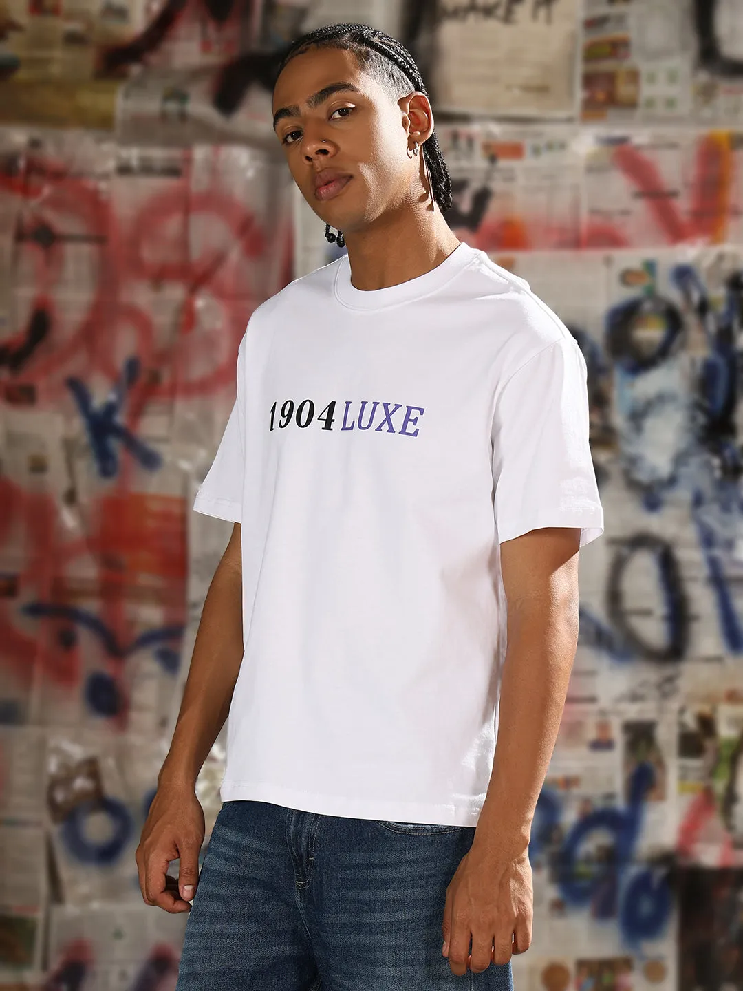 Men's Casual White Typography T-Shirt Story Mood