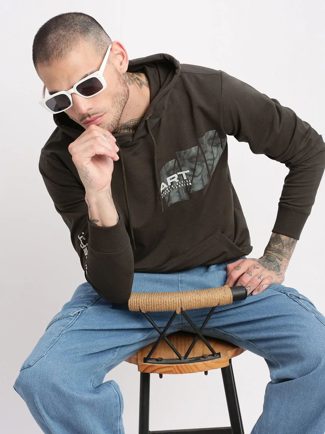 Relaxing Wear Layer Comfort Men's Green Graphic Hoodie