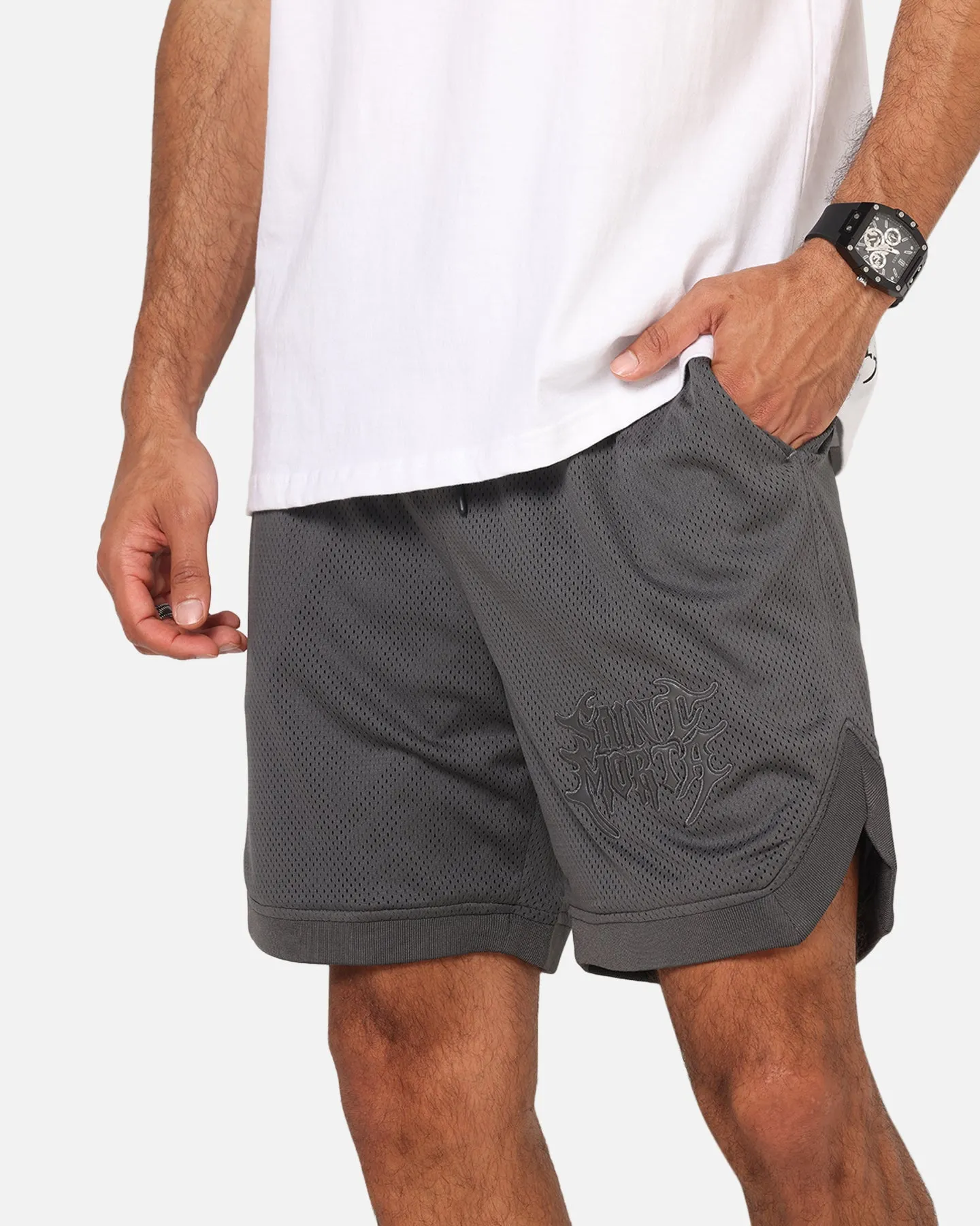 Everyday Flex Wear Sport Style Fit Saint Morta Crested Wing Basketball Shorts Grey