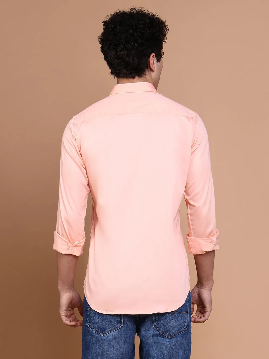 Outdoor Footwear AbrasionResistant Men's Peach Comfort Spread Collar Solid Cotton Casual Shirt