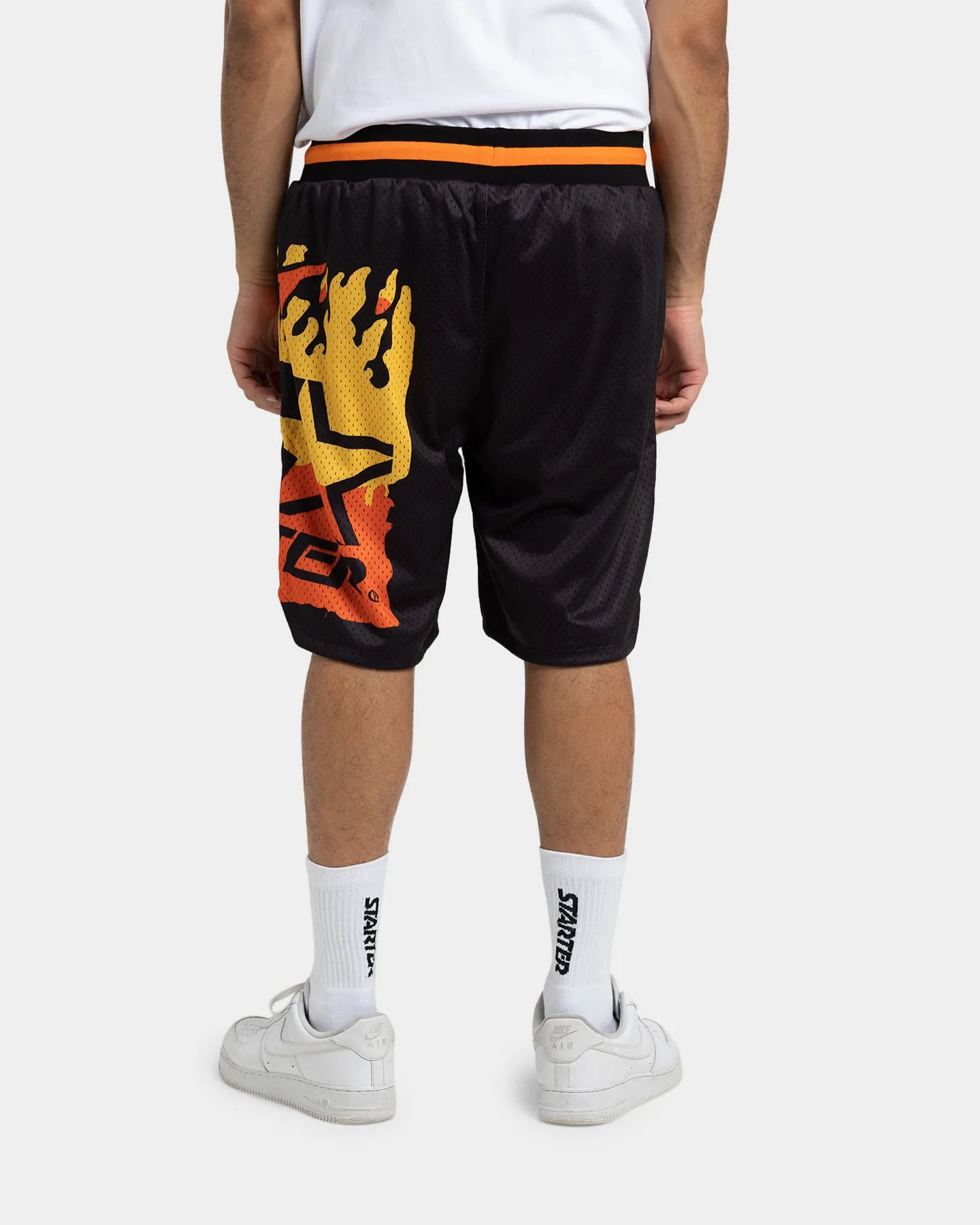 Thermal Regulating Fabric Slim Waistband Starter Hot Fire Basketball Shorts Black