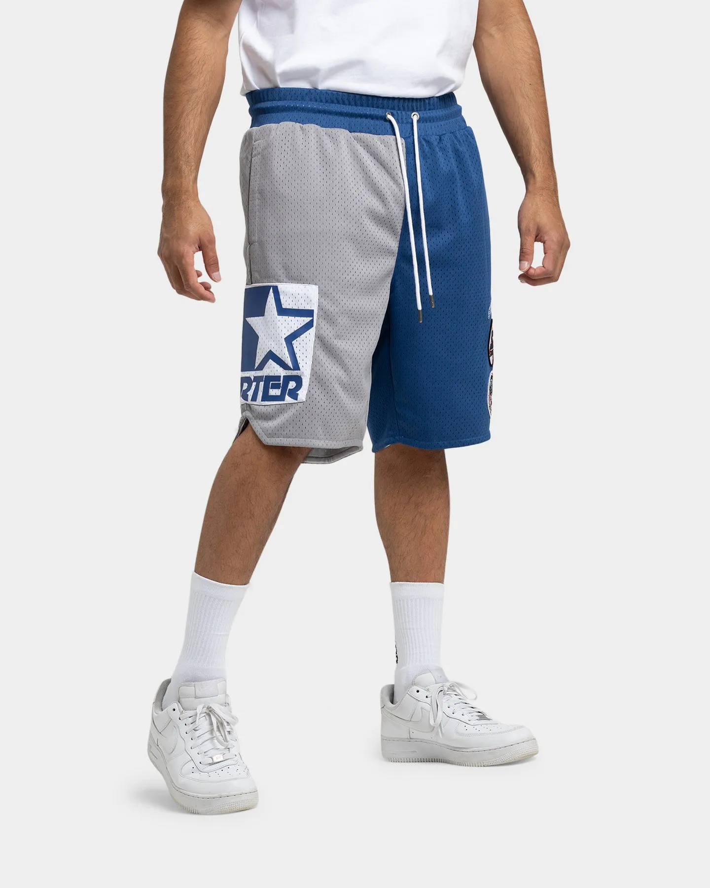 Starter Slider Mesh Shorts Blue/Grey Convertible Length Chilly Weather