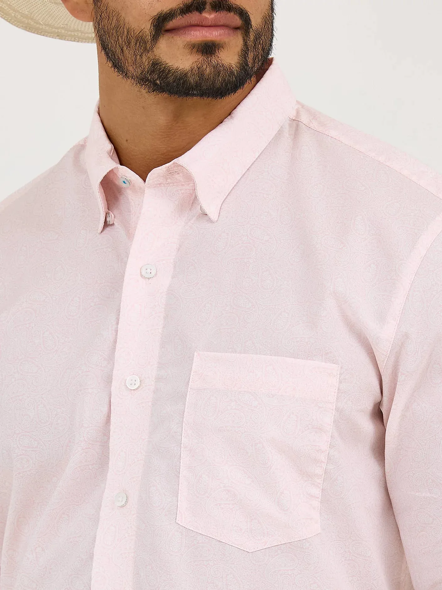 Sporty Layer Look Wrangler Men's Cody Johnson L/S Paisley Button Down Shirt in Pink