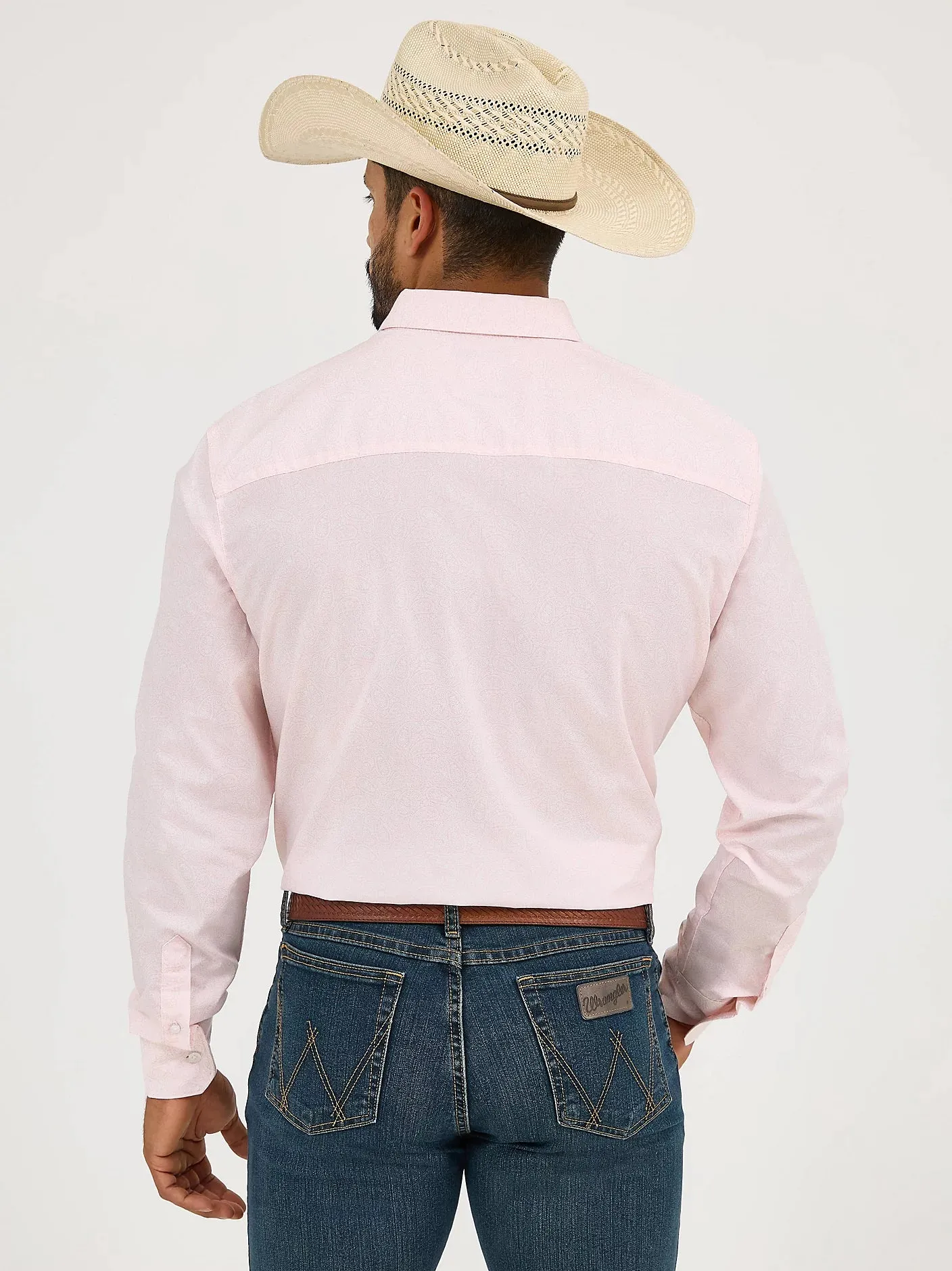 Wrangler Men's Cody Johnson L/S Paisley Button Down Shirt in Pink Leisure Wear StretchFabric