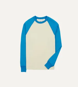 Blue and Antique White Raglan Sleeve Hiking T-Shirt NoSideSeam
