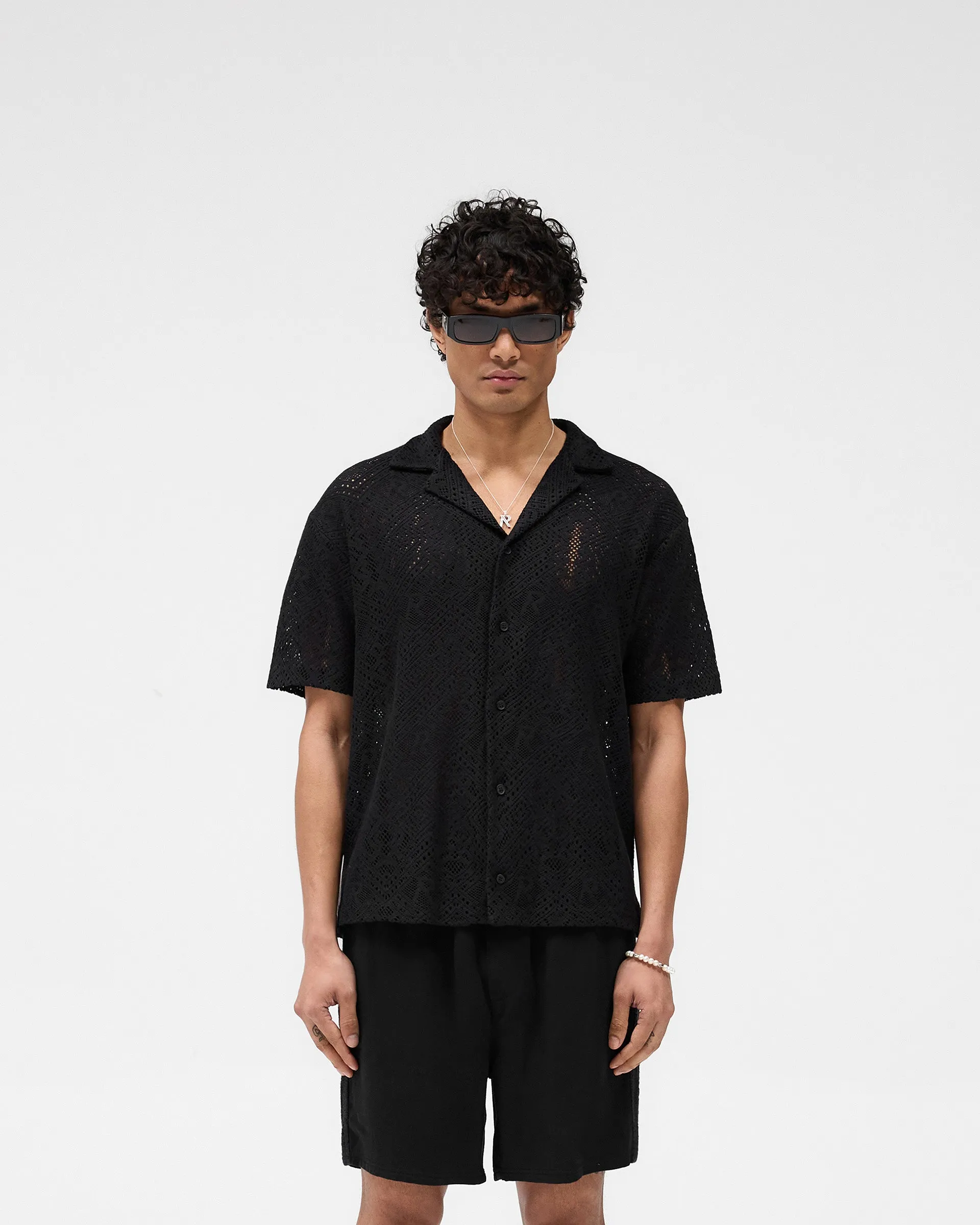 Versatile Comforted Sleek Texture All Over Crochet Shirt - Jet Black