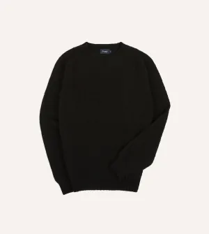 Black Brushed Shetland Crew Neck Jumper Colorfast Clothing Layered Edge Trim
