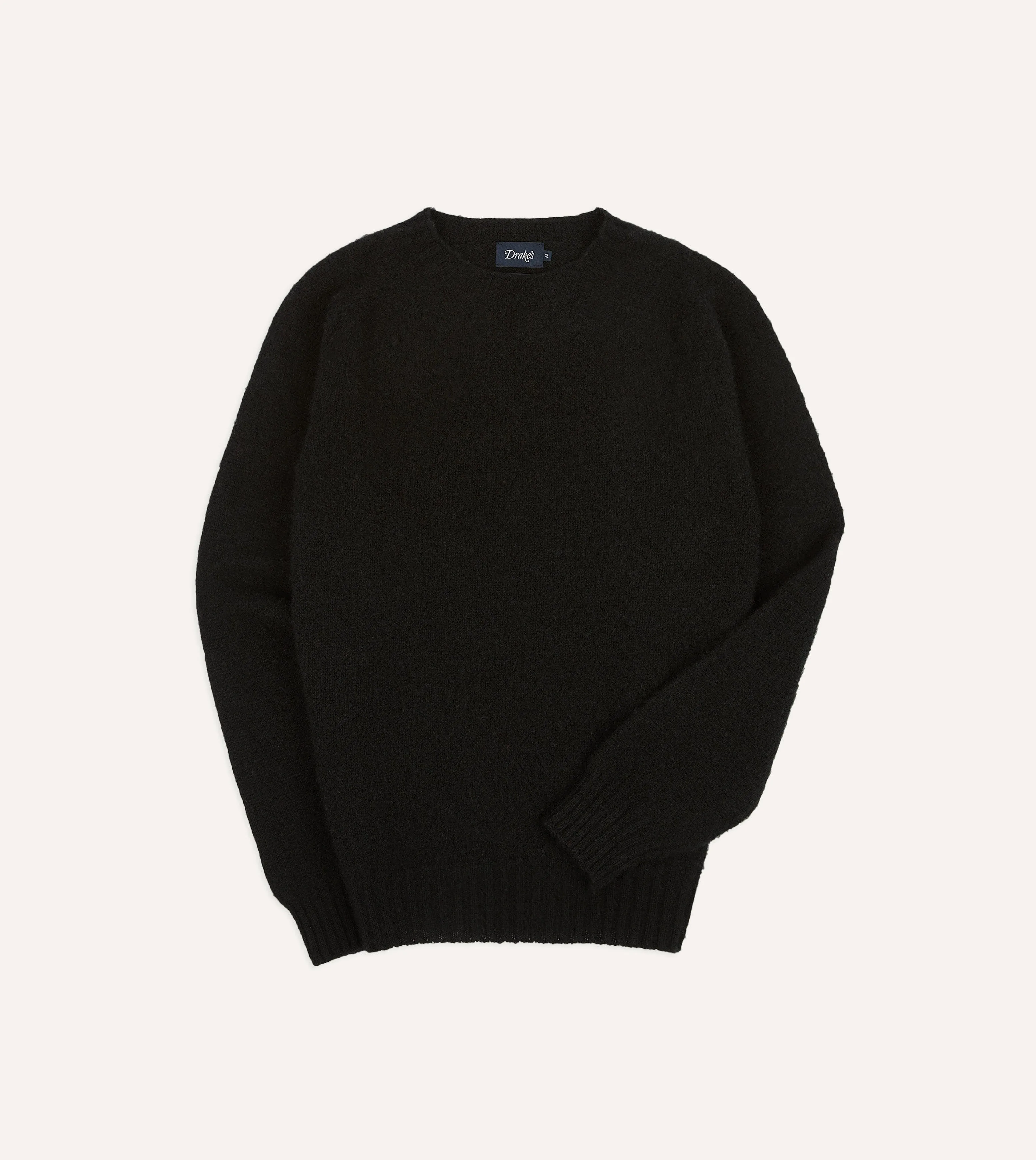 Black Brushed Shetland Crew Neck Jumper Colorfast Clothing Layered Edge Trim