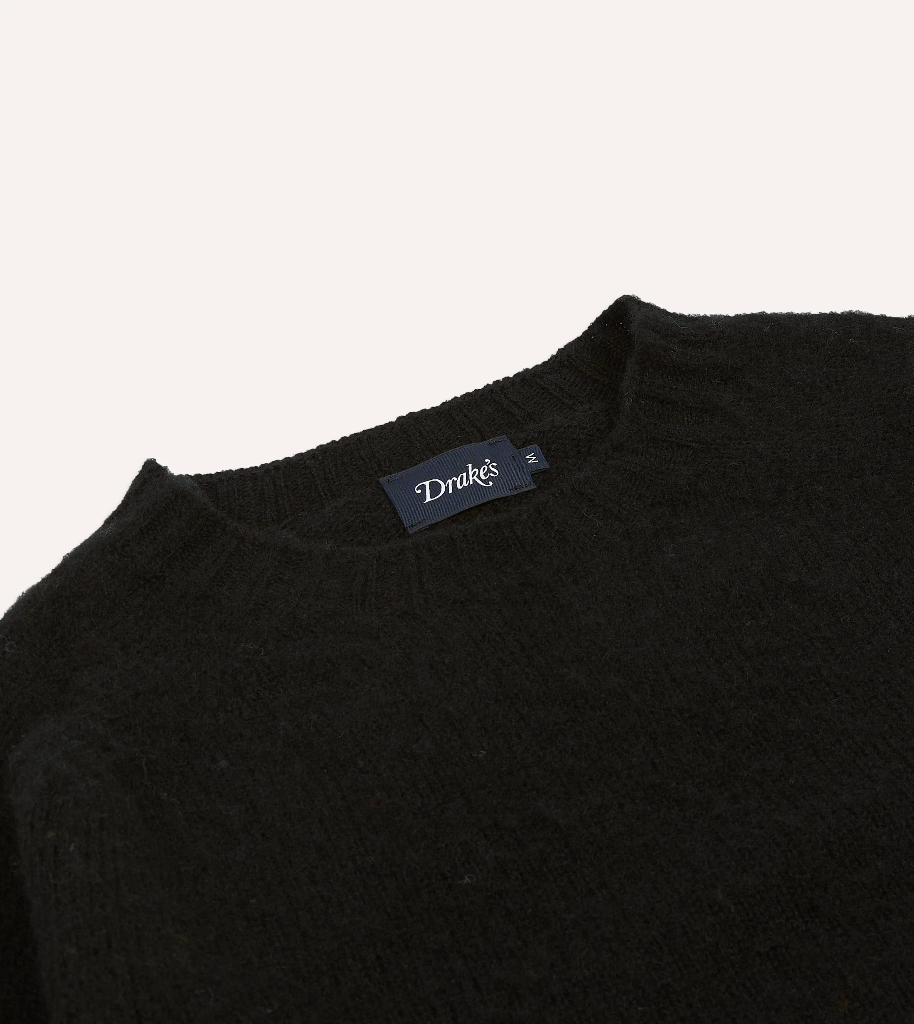 Black Brushed Shetland Crew Neck Jumper Zigzag Stitch Detail Gentle Tone
