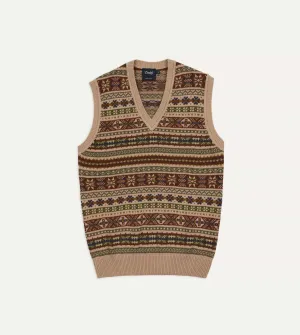 Office Trend Beige Cotton Cashmere Fair Isle Knit Vest