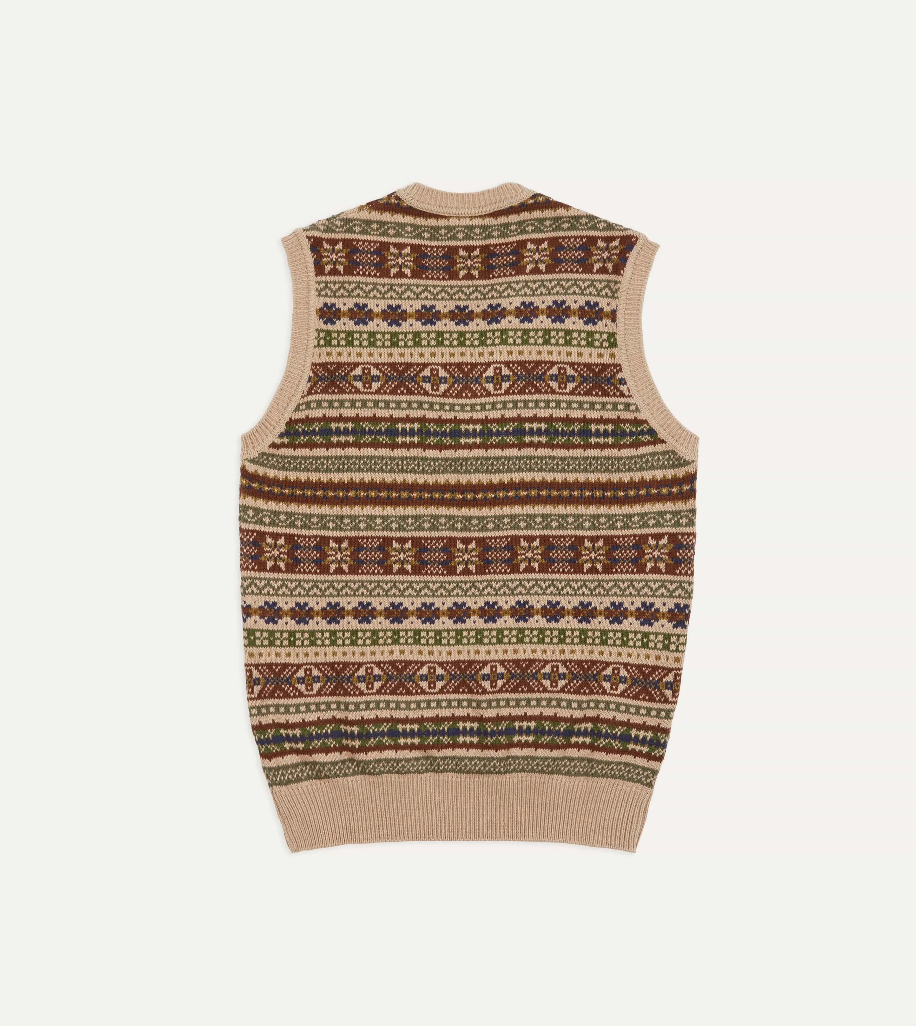 Urban Comforted Beige Cotton Cashmere Fair Isle Knit Vest