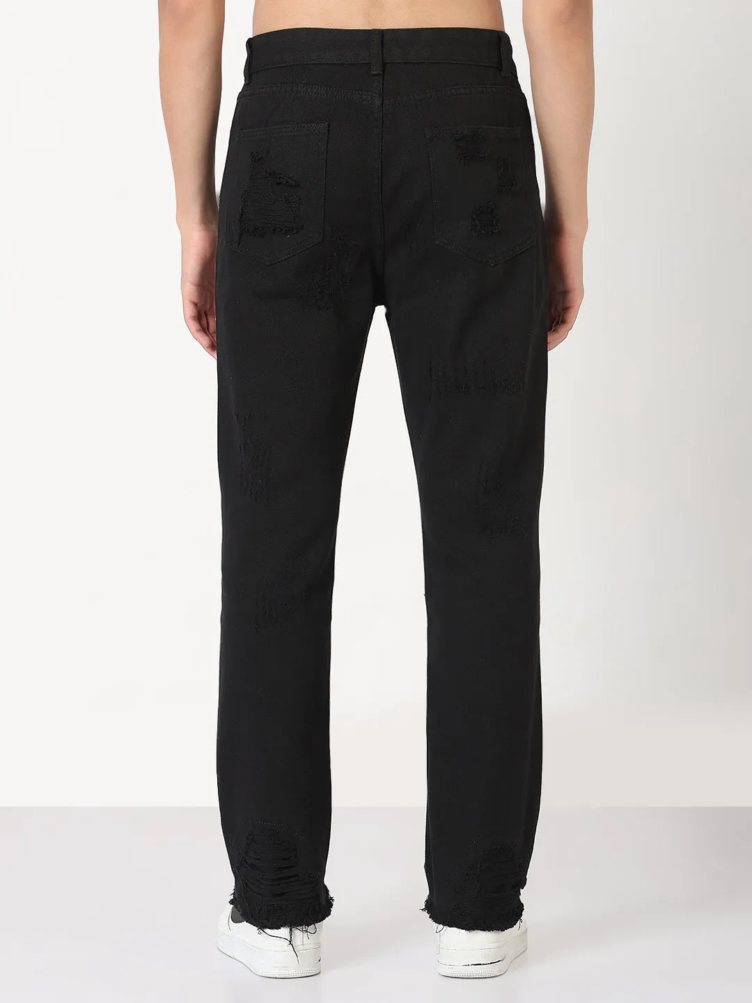 Men's Black Distressed Slim Fit Jeans Foundation Piece Smooth Lightweight