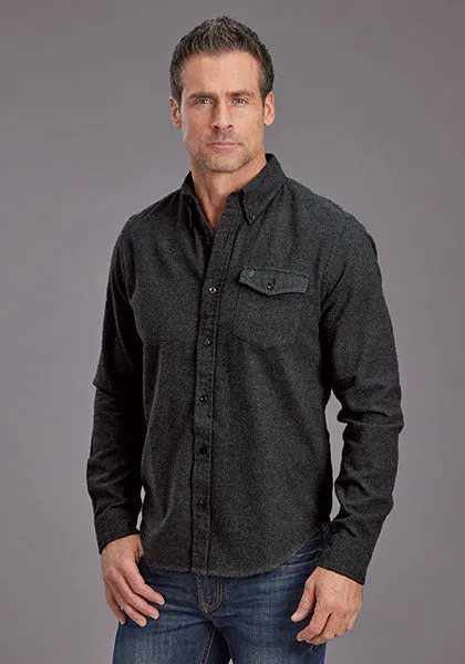 Stetson Men's L/S Heathered Flannel Western Button Down Shirt in Grey Unisex Fit