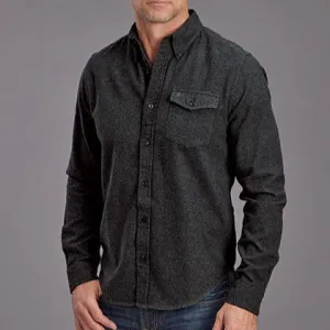 Stetson Men's L/S Heathered Flannel Western Button Down Shirt in Grey GentleWashResistance