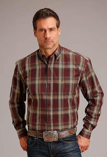 Stetson Men's Sandstone Ombre Plaid Long Sleeve Western Button Down Shirt Cozy Wearable Athletic Wear