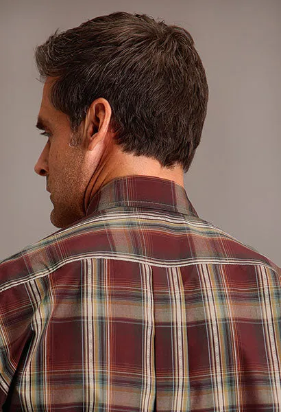 Stetson Men's Sandstone Ombre Plaid Long Sleeve Western Button Down Shirt slim fit