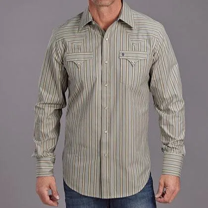 Stetson Men's Ticking Stripe Western Snap Shirt in Brown Fashion-Ready Urban Style