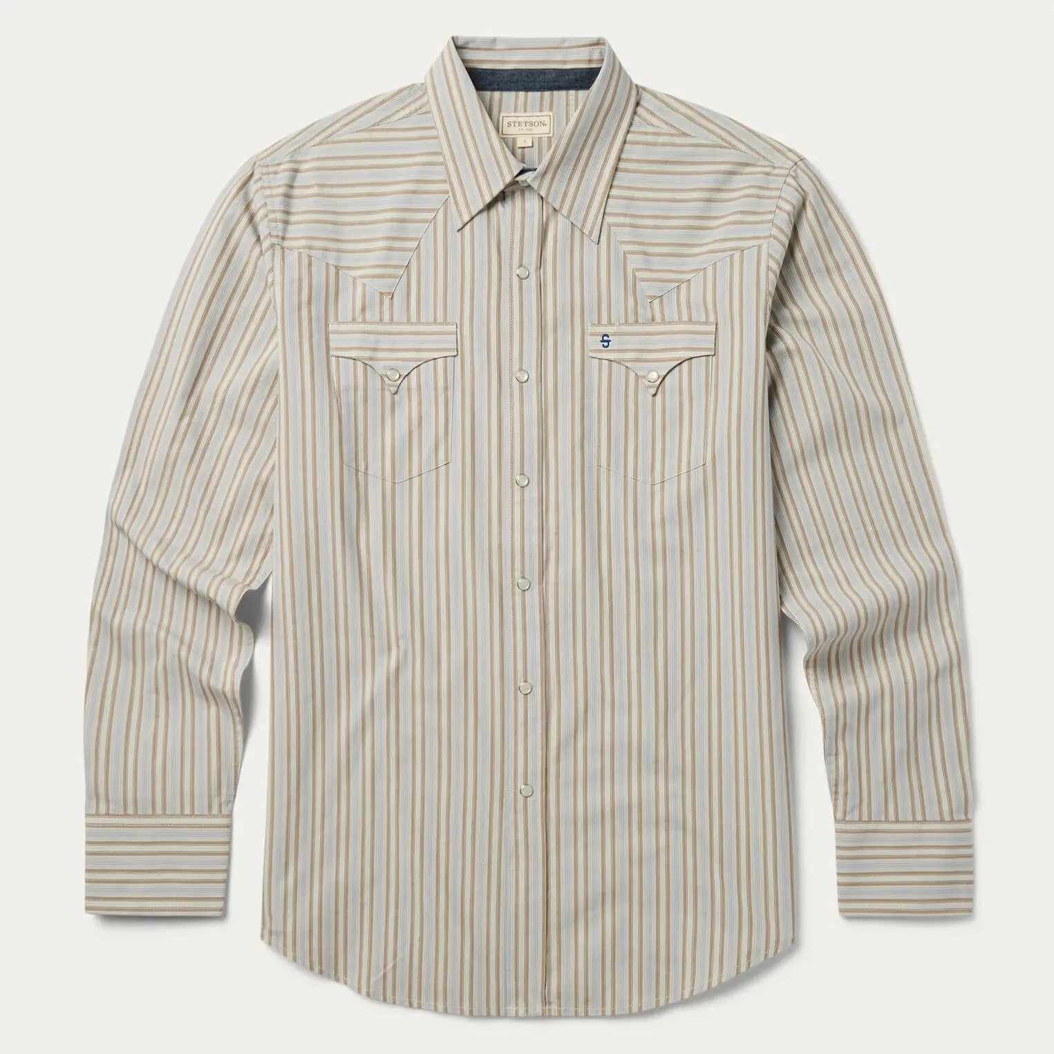 Minimal Fashion Minimalist Comfort Stetson Men's Ticking Stripe Western Snap Shirt in Brown