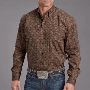 Stetson Men's Vintage Ornamental Western Button Down Shirt in Brown Perfect Fit Wear