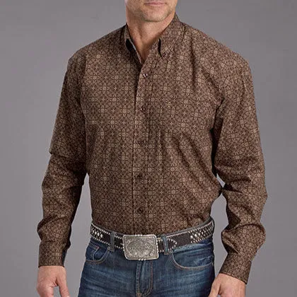 Stetson Men's Vintage Ornamental Western Button Down Shirt in Brown Perfect Fit Wear