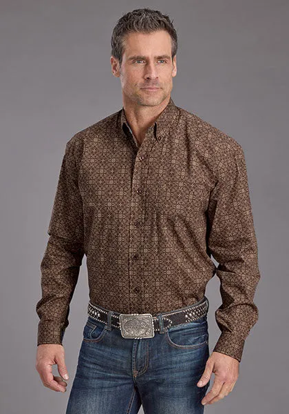 All-Day Comfort Wear Stetson Men's Vintage Ornamental Western Button Down Shirt in Brown