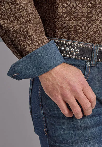 QuickDry Material Soft and breathable Stetson Men's Vintage Ornamental Western Button Down Shirt in Brown