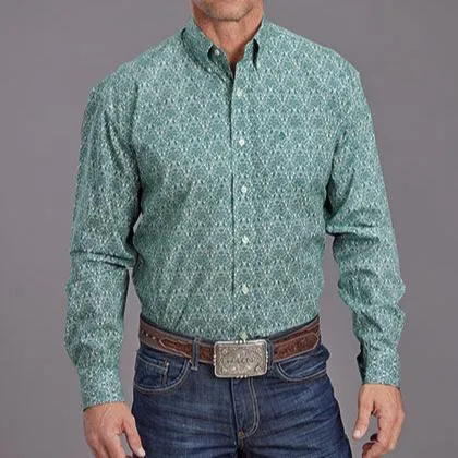 brandable Stetson Men's Wallpaper Medallion Western Button Down Shirt in Green