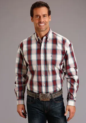 Minimal Look Recycled Polyester Stetson Men's Wine Plaid Western Shirt