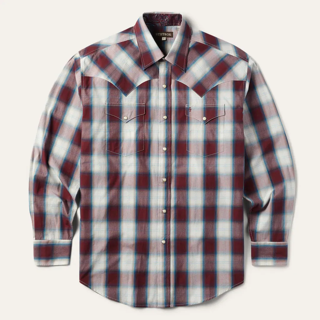 Stetson Men's Wine Plaid Western Shirt ethical Seasonal Casual