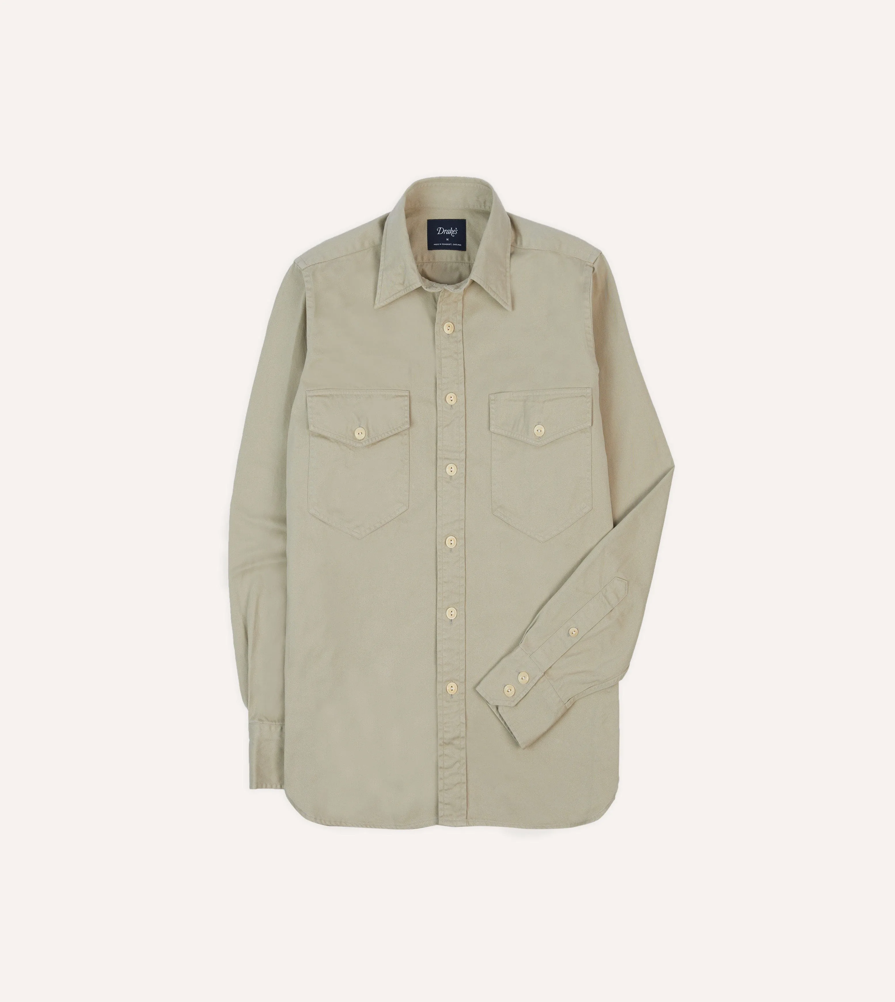 Stone Cotton Long Point Collar Work Shirt Garment Washed Texture
