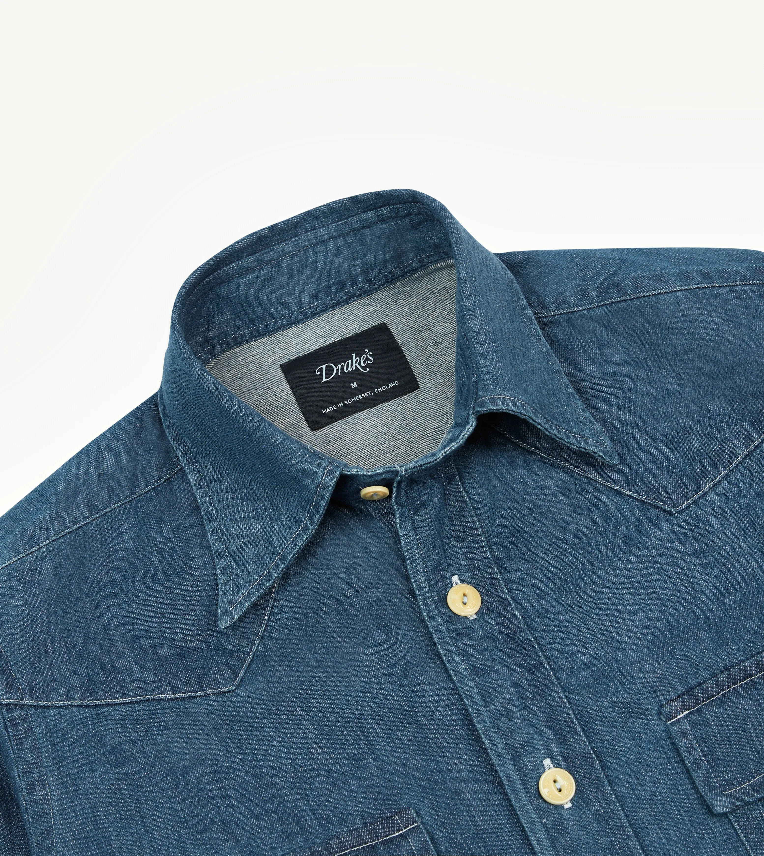 Stone Wash Denim Two-Pocket Western Shirt Soft and breathable