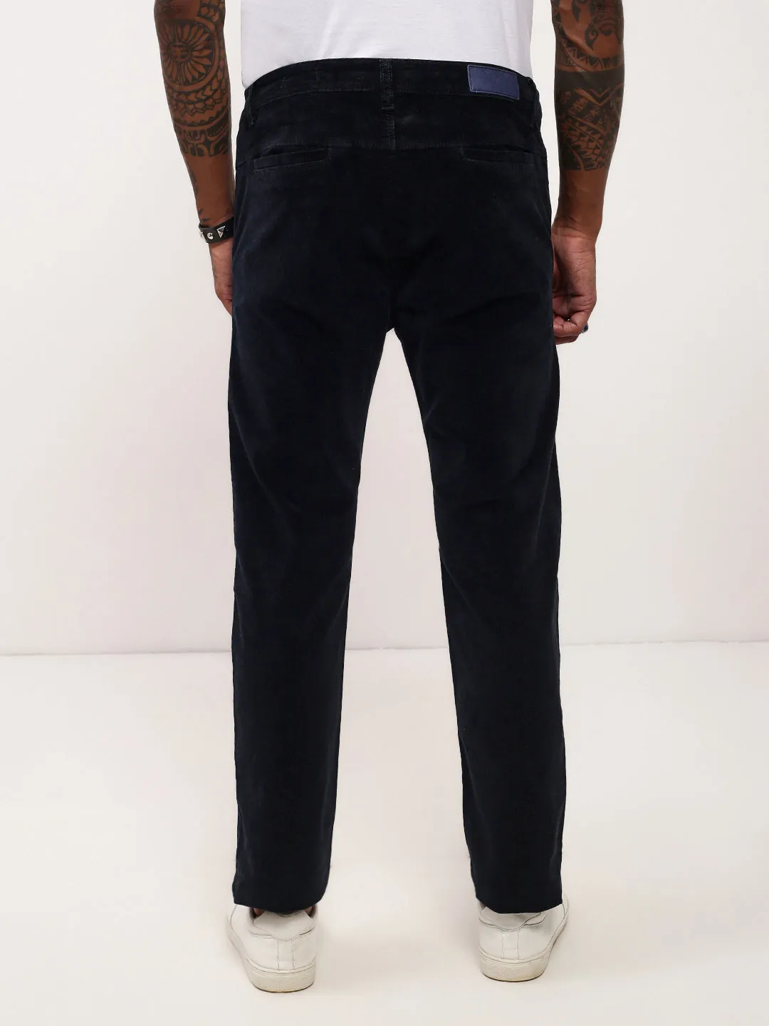 Textured Family Style Autumn Days Men's Navy Blue Solid Straight Fit Jeans