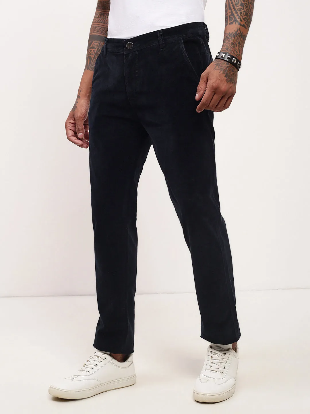 Plain Favorite Men's Navy Blue Solid Straight Fit Jeans