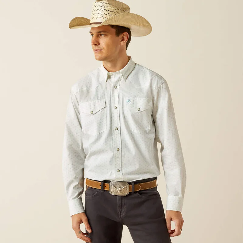 Weekend Comfort Wear Ariat Men's L/S Wilbur Geometric Classic Fit Western Snap Shirt in White
