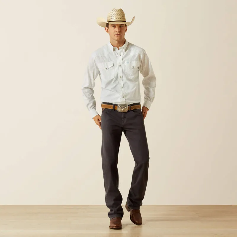 Drop Shoulder Design Ariat Men's L/S Wilbur Geometric Classic Fit Western Snap Shirt in White