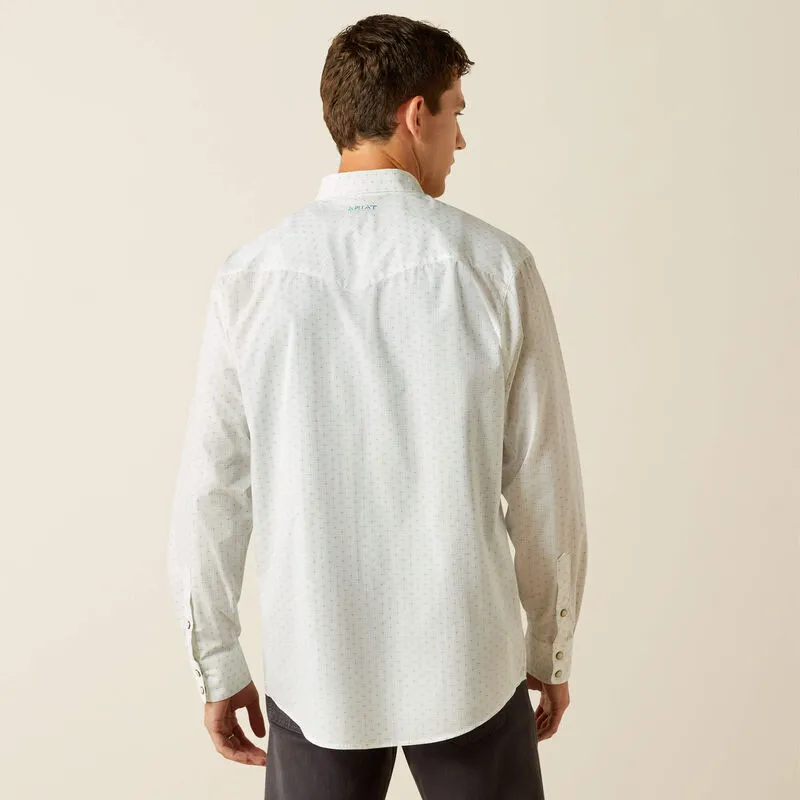 Ariat Men's L/S Wilbur Geometric Classic Fit Western Snap Shirt in White Active Trend Chic Vibe