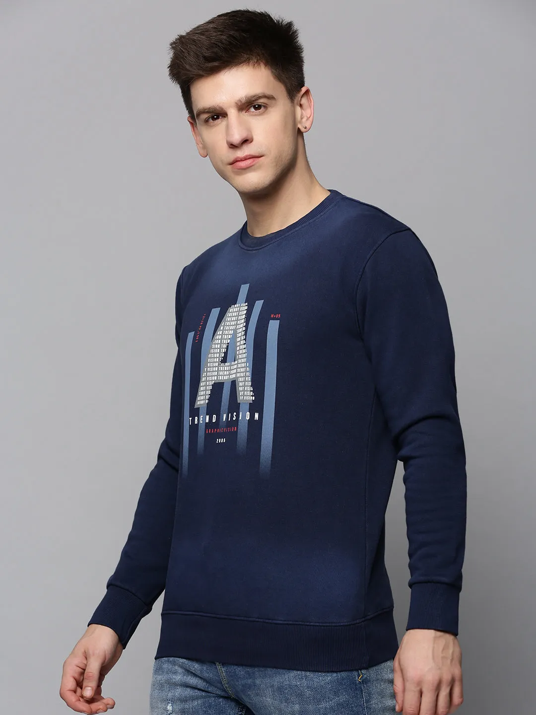 Men's Navy Blue Printed Sweatshirt product designer prestige Effortless Style