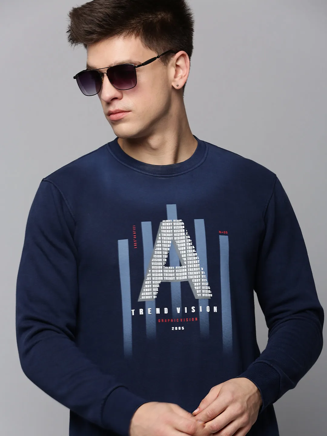 Men's Navy Blue Printed Sweatshirt absorbent
