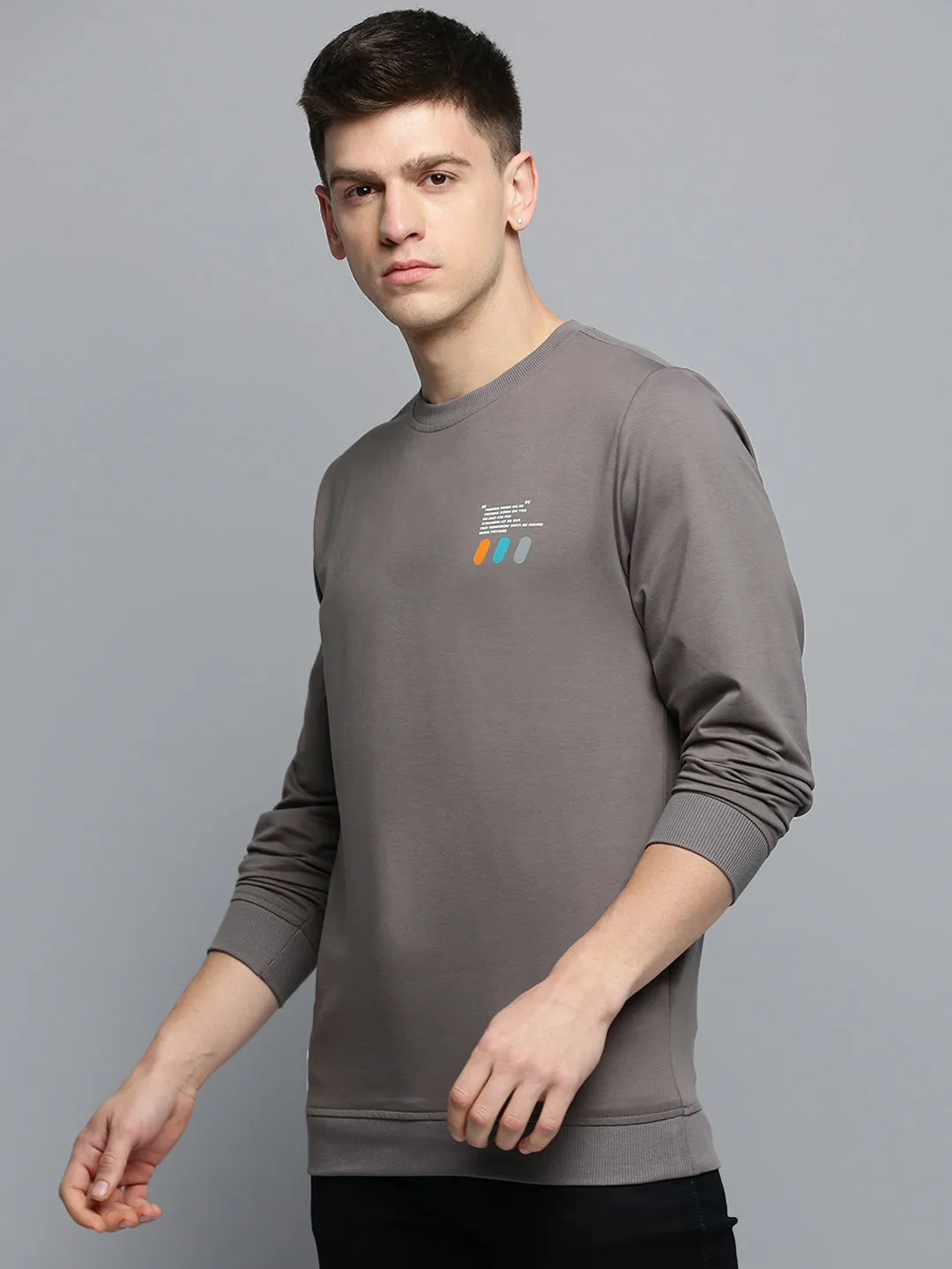 Mesh Lining Men's Grey Typography Printed Sweatshirt