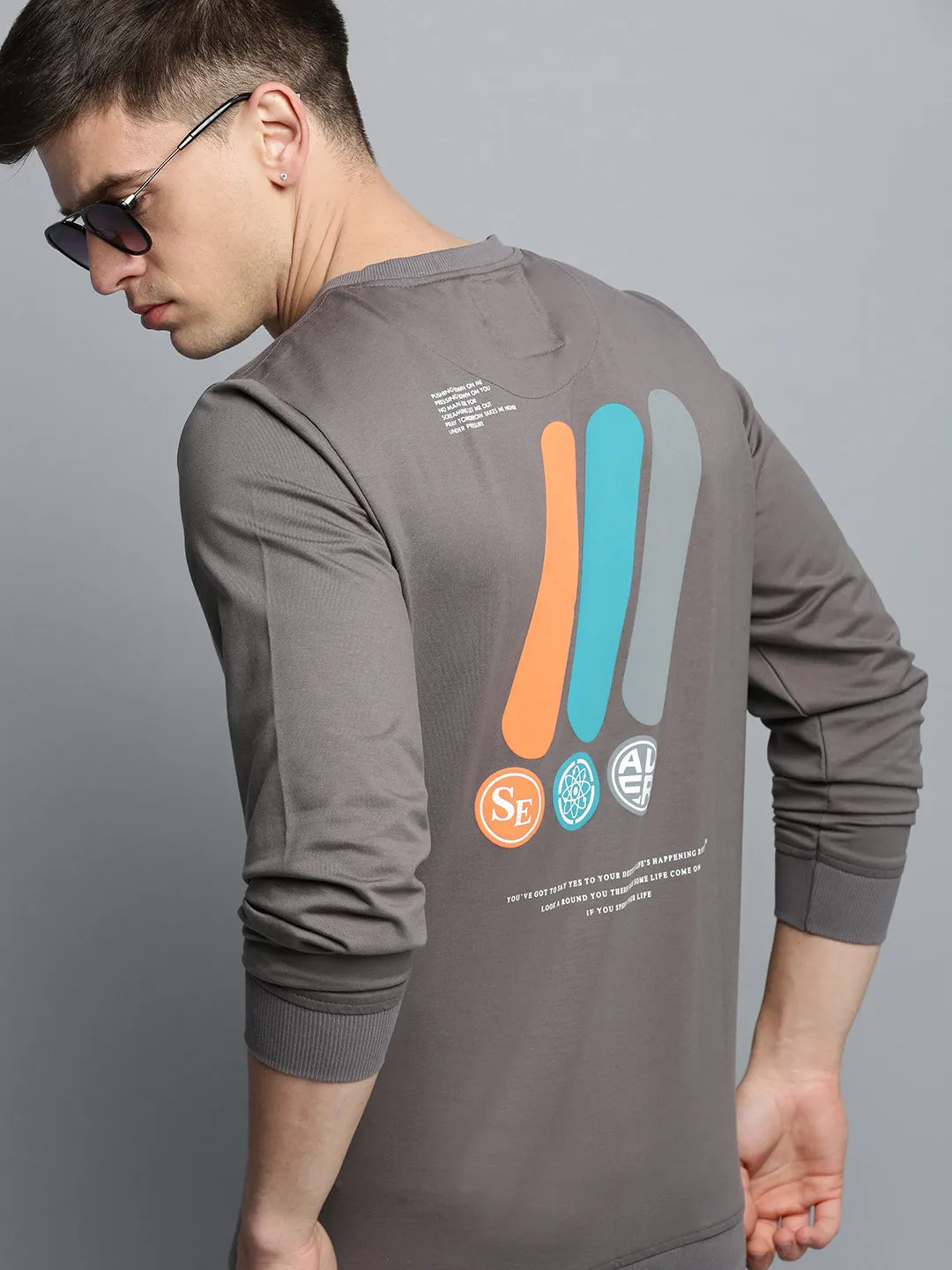 Men's Grey Typography Printed Sweatshirt Festival wear All-Day Wear